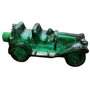 Vintage Emerald Green Glass Avon Touring Car Cologne Decanter (1970s)